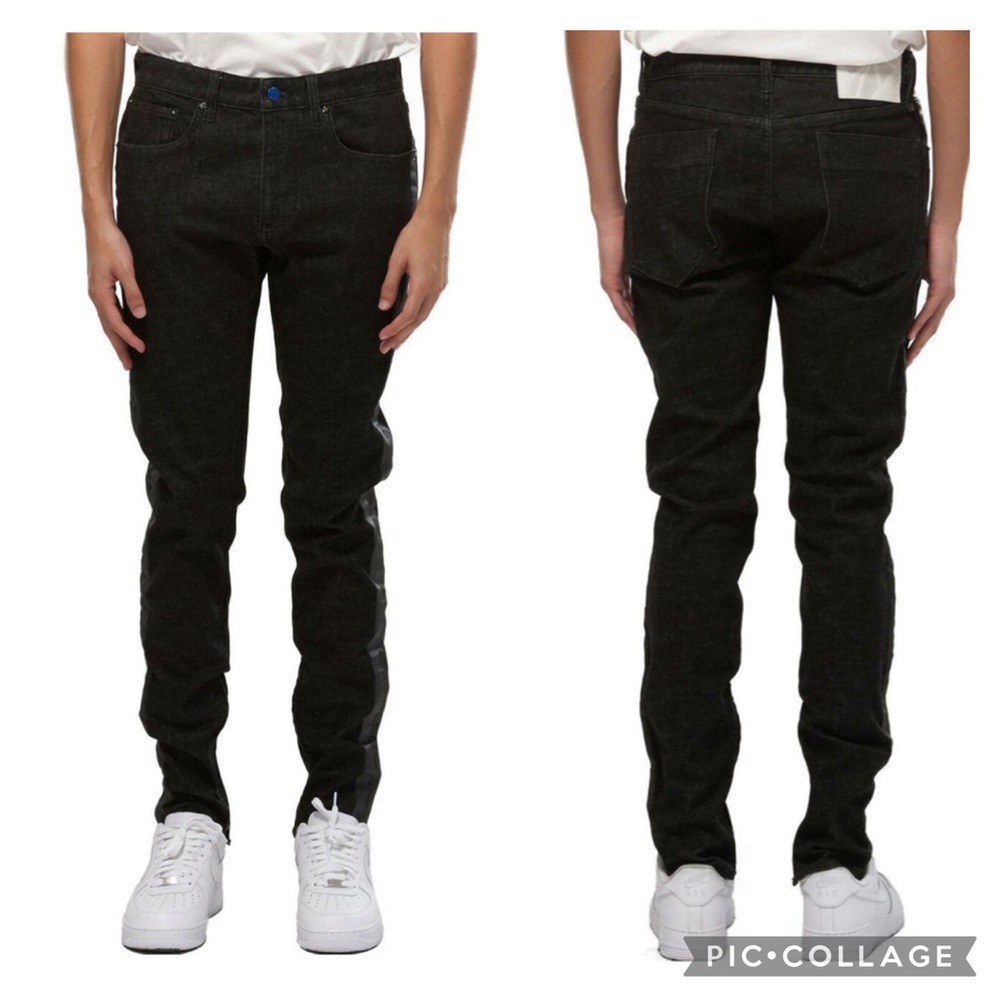 NWOT Men’s Konus Black Denim With Print On Side Stripes
